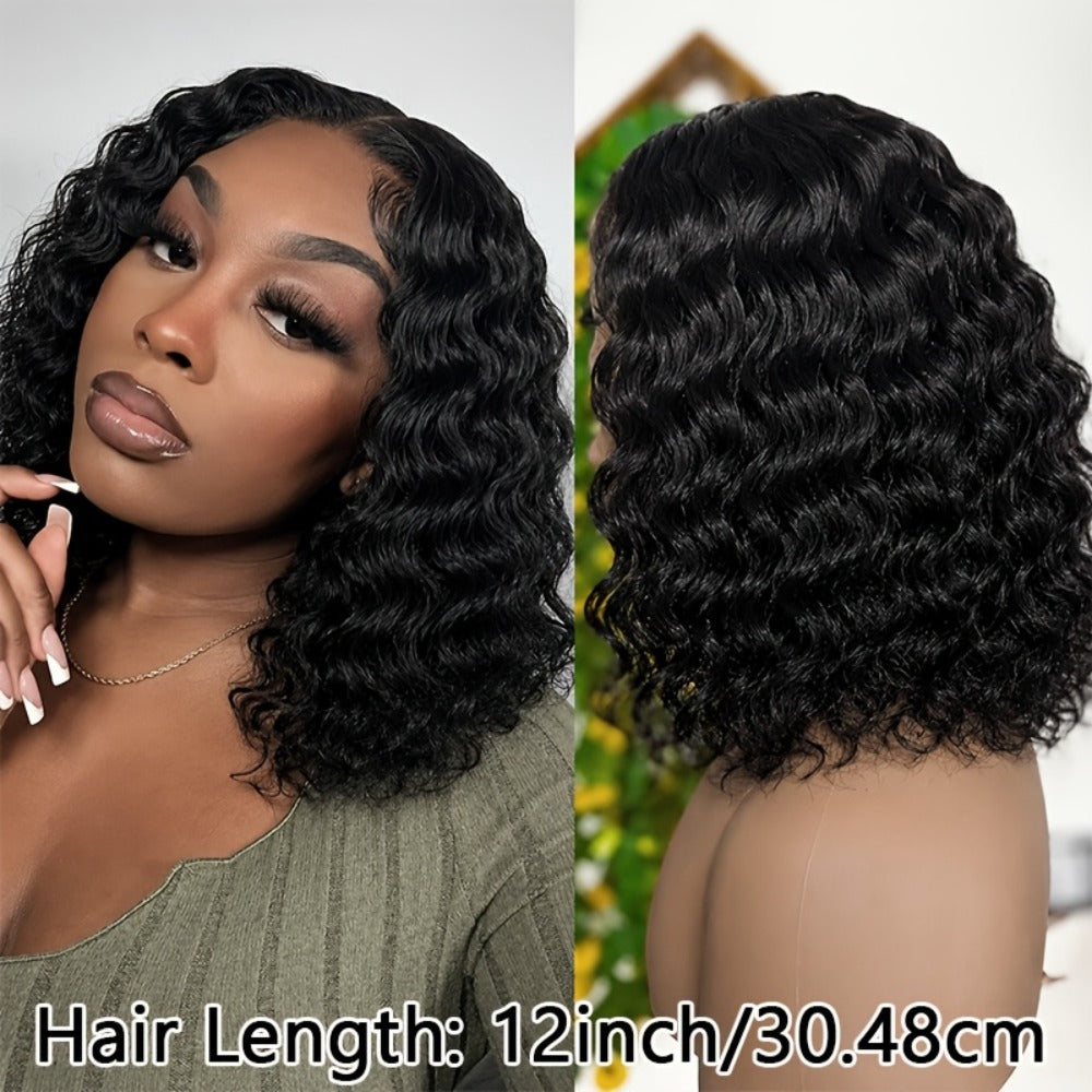 Lace Front Wig Deep-Wave Human Hair Bob, 12-Inch 1B or Natural Black with 4x4 Closure and 22.5-Inch Cap — image 6