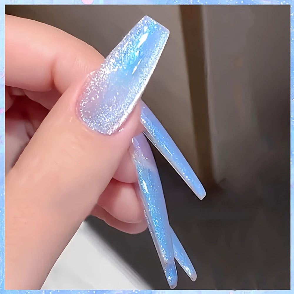 Gel Nail Polish in 10ml Light-Blue Aurora Magnetic Cat-Eye with Holographic Iridescent Shimmer and UV/LED Soak-Off Cure — ima