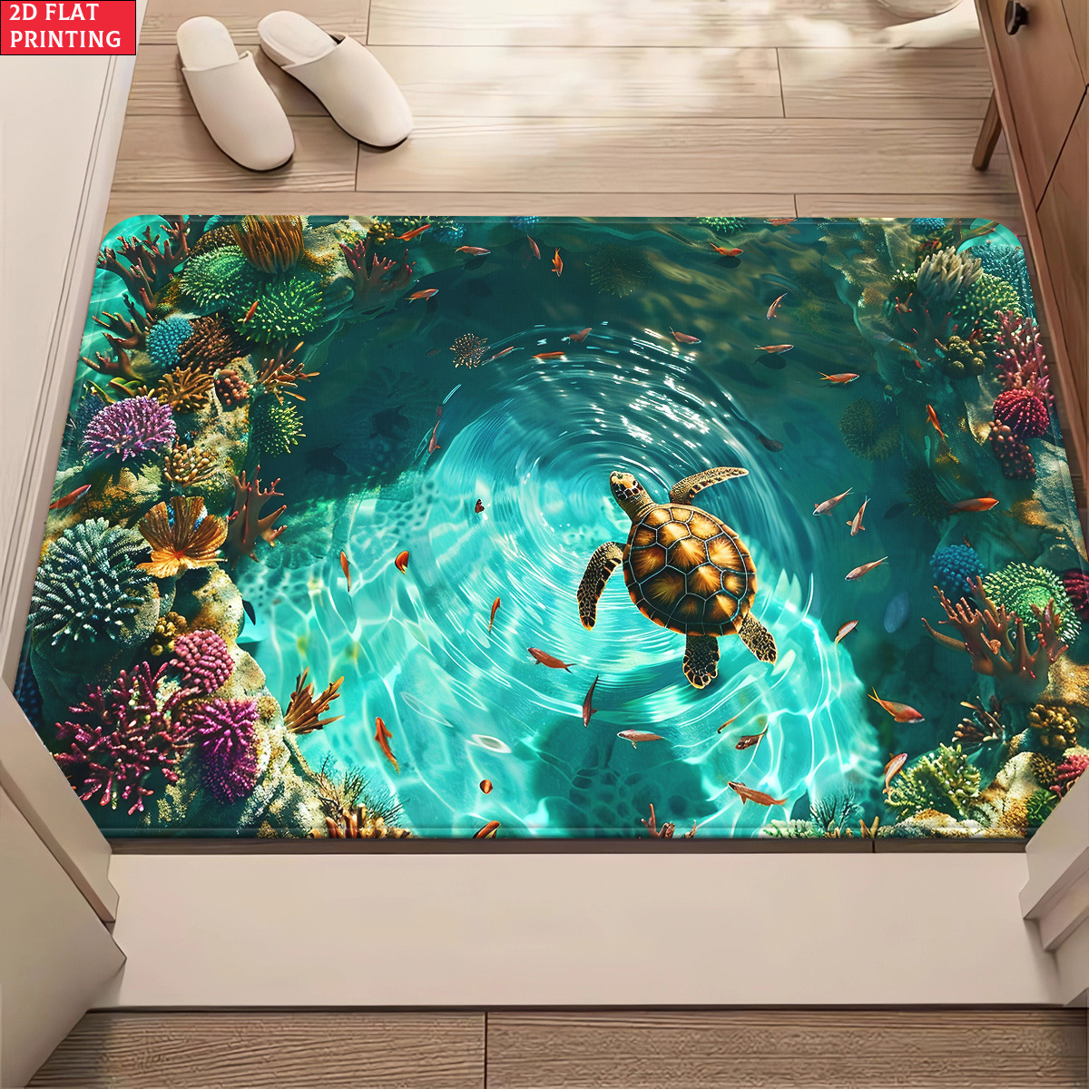 Sea Turtle Illusion Floor Mat with Tropical Reef Print in 15.75 x 23.62 or 19.68 x 31.49-Inch Sizes — image 6