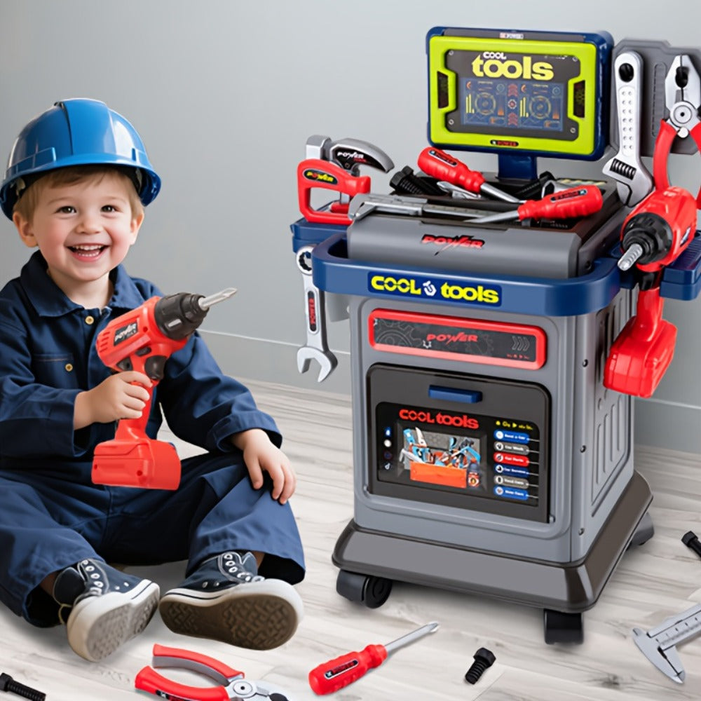 Kids Tool Kit 41pcs with Folding Workbench & Electric Drill Toy, STEM Engineering Playset with Storage — image 1