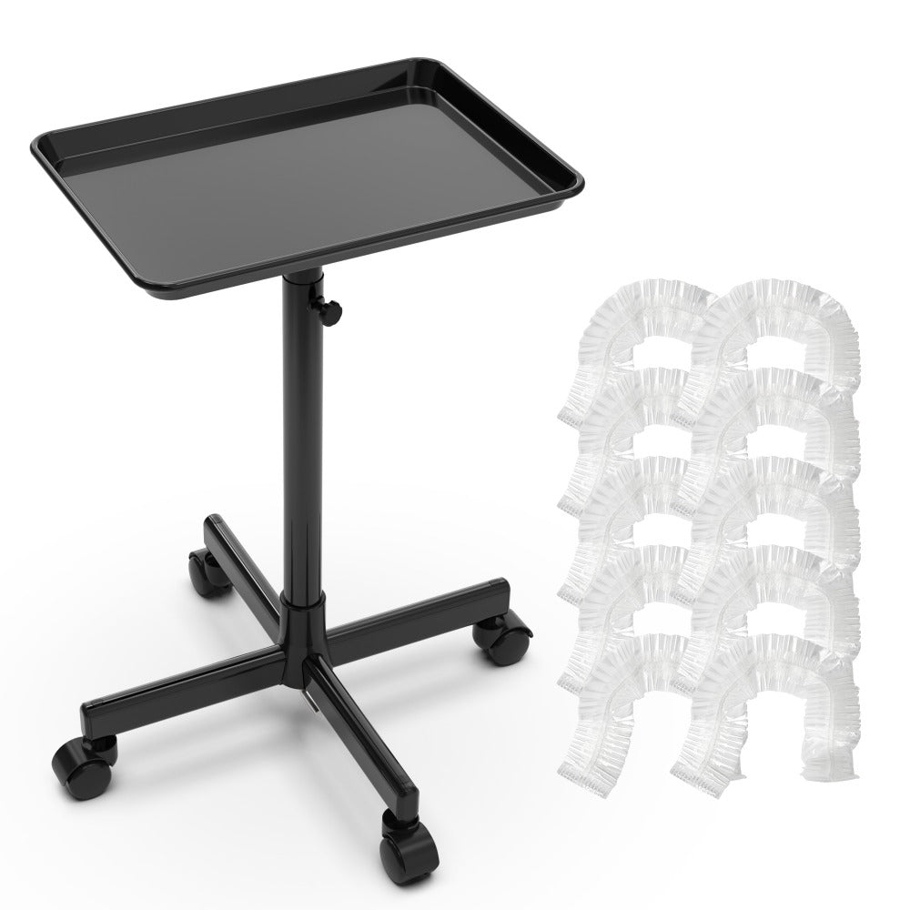 Black Adjustable Salon Tray Cart with 10 Disposable Covers, Rolling Casters and Removable Top Tray — image 10