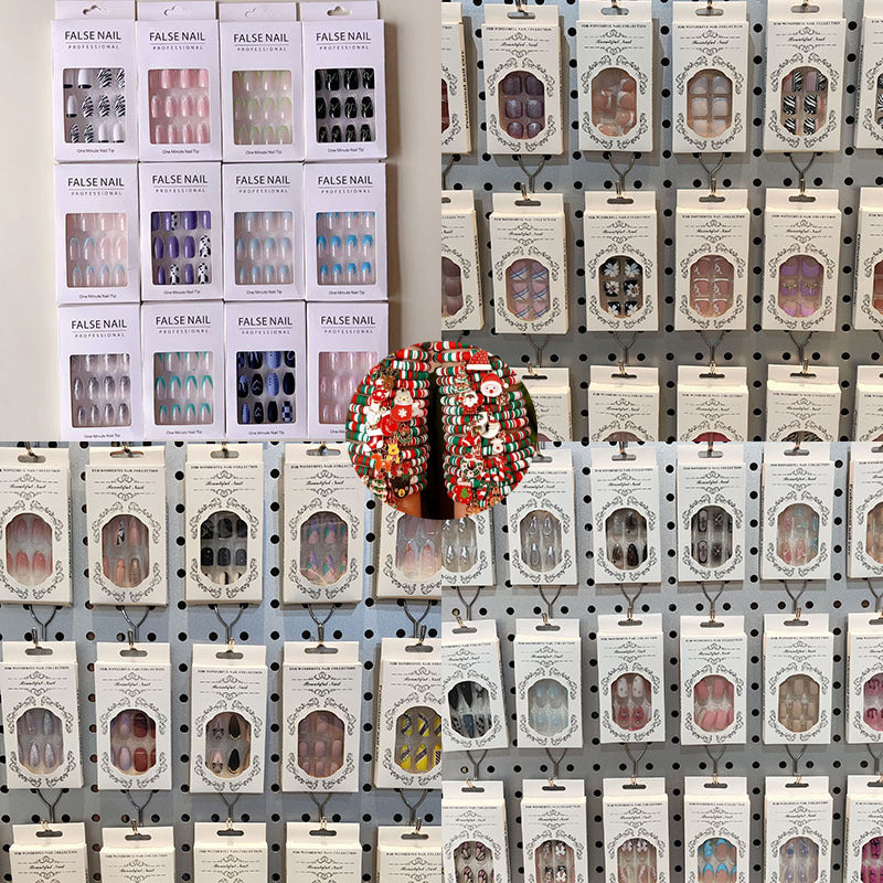 Press On Nails 216-Piece Nine-Set Random Mixed-Color Rhinestone Glossy Middle-Length Collection — image 10