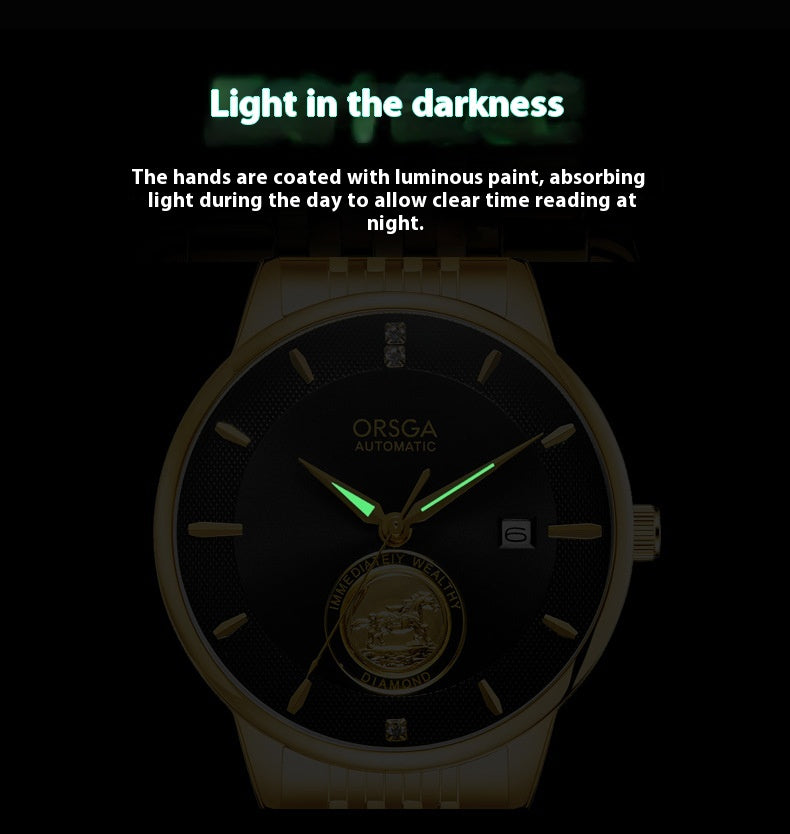 Waterproof Transparent Bottom Business Men's Mechanical Watch