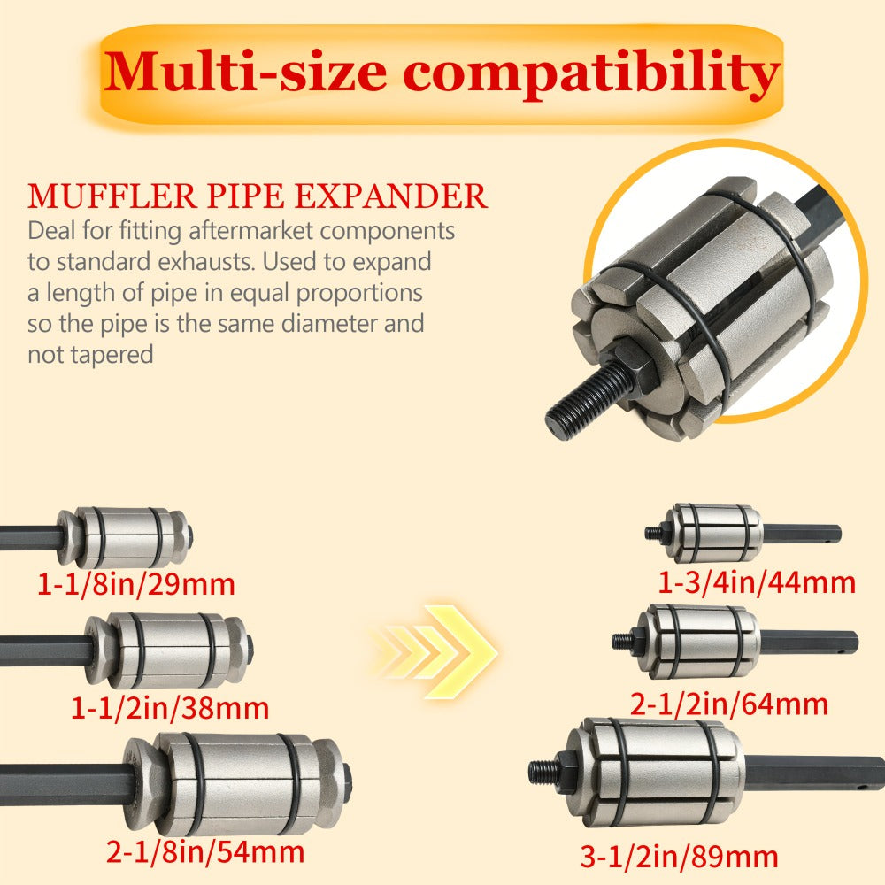 Exhaust Pipe Expander Set 3-Piece – Heavy-Duty Forged Carbon Steel Muffler & Exhaust System Repair Tool Non-Slip Grip for Car