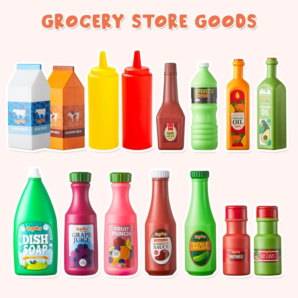 30 Pcs Play Food Grocery Cans Set - Pretend Kitchen Toy with Drinks, Juice, Snacks & Yogurt, Safe — image 4