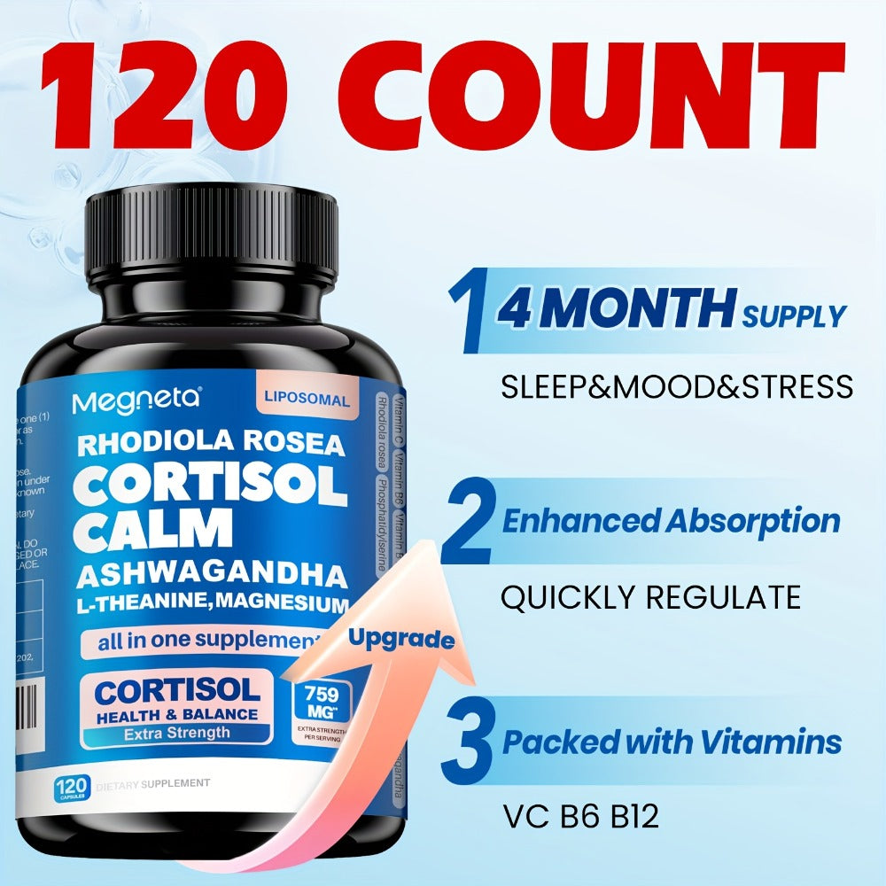 Ashwagandha Stress Supplement Capsules with Rhodiola Rosea L-Theanine & Magnesium for Bath Time, Home Spa and Personal Care —