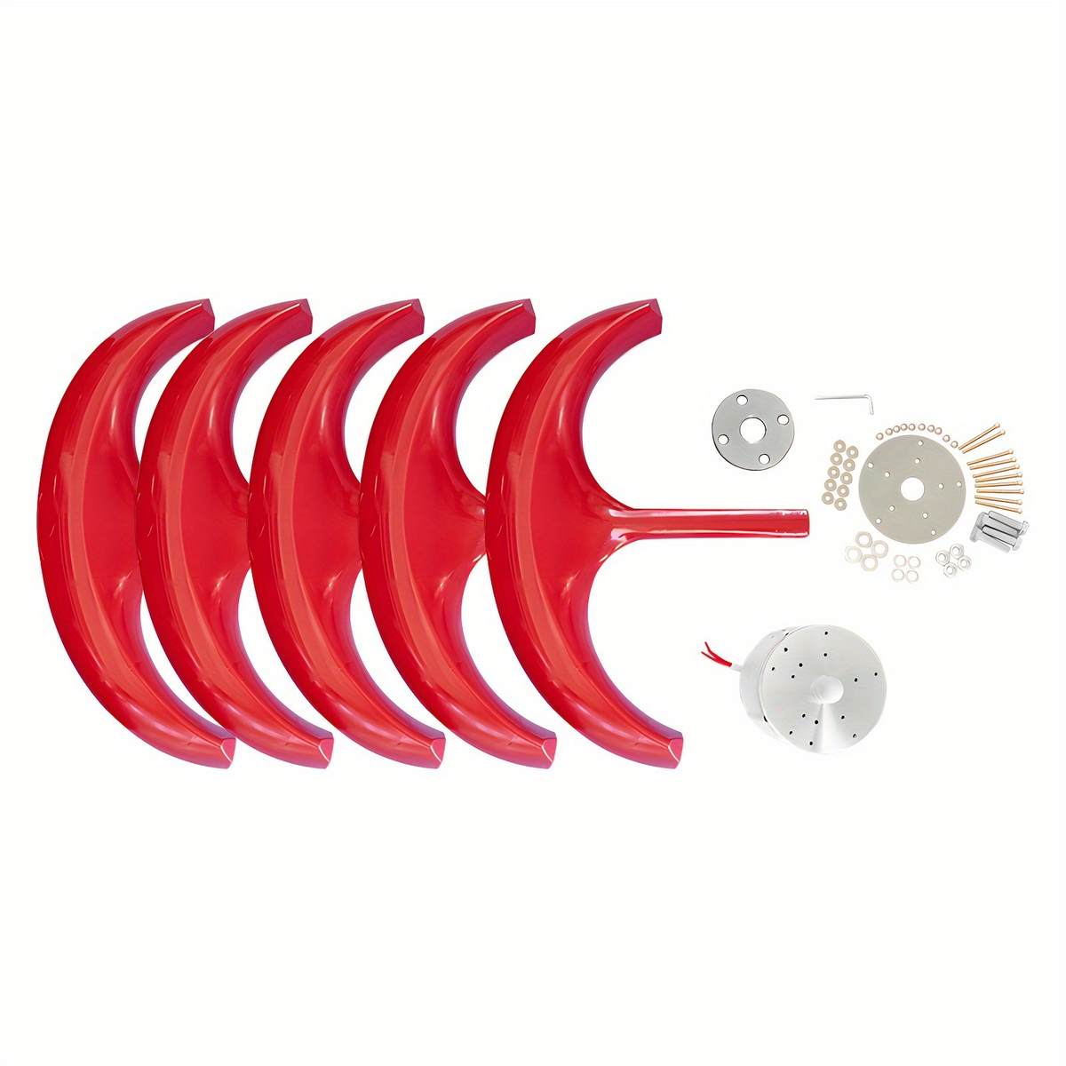 Red Vertical-Axis Wind Turbine Generator Kit with Curved Rotor Blades and Pictured Mounting Hardware — image 3