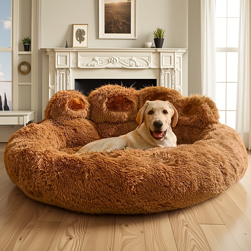 Bear Paw Plush Dog Bed with Filled Cushion Design in Pink, Grey or Coffee and Four Length Options — image 1
