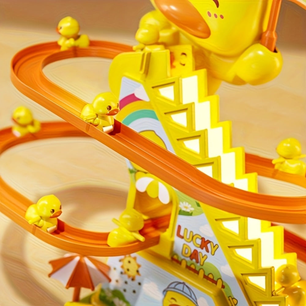 Electric Duck Climbing Stairs Toy with Music, 6 Ducklings Slide Loop Toy for Kids Ages 3 4 5 6, Fun Interactive Toy for Boys 