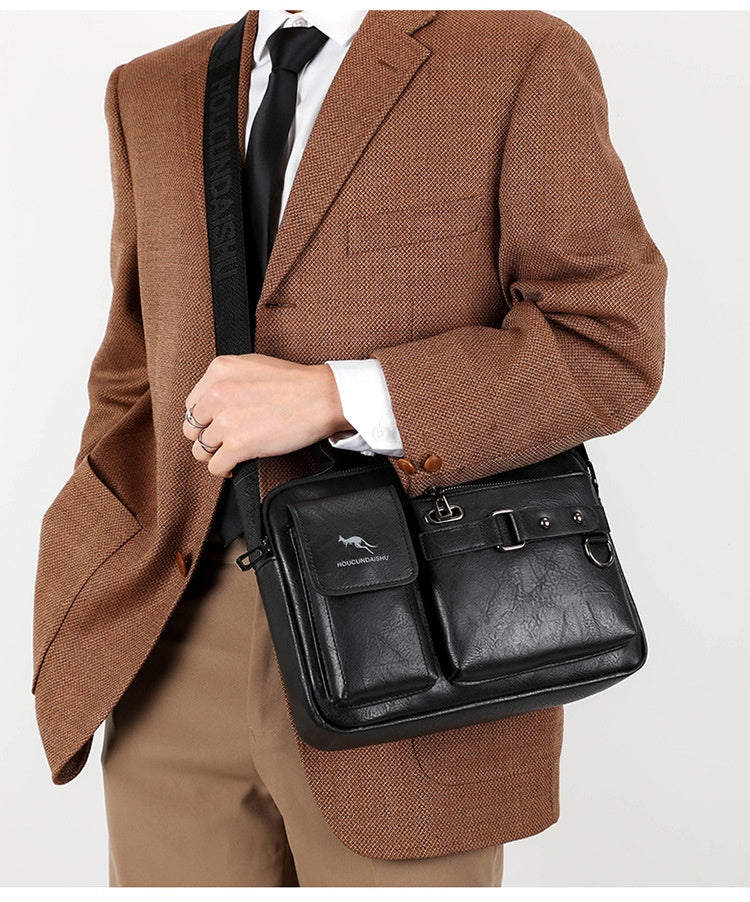 Men's Large Capacity PU Shoulder Bag Retro Business Style