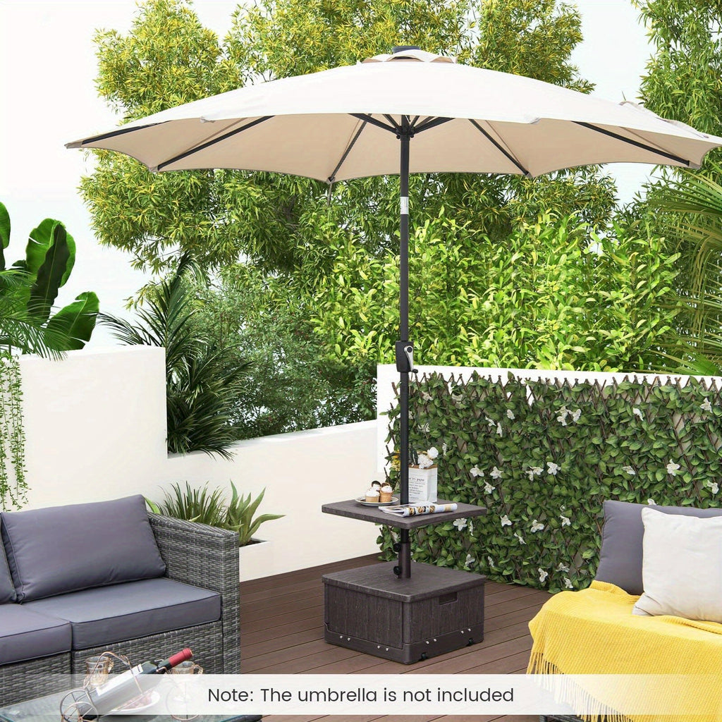 Patio Umbrella Base 3-in-1 Fillable with Table Tray & Planter Box Wheeled Stand Fits 1.5"/1.9" Poles for Garden, Patio and Ya