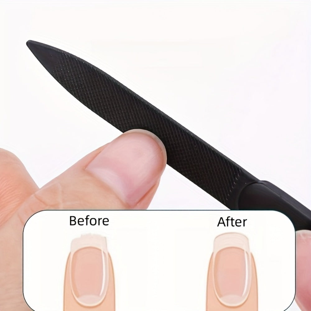 Wide-Jaw Nail Clipper and File Set, Two-Piece Black-Handle Kit with Curved Concave Edge and Stainless-Steel-Labeled Component