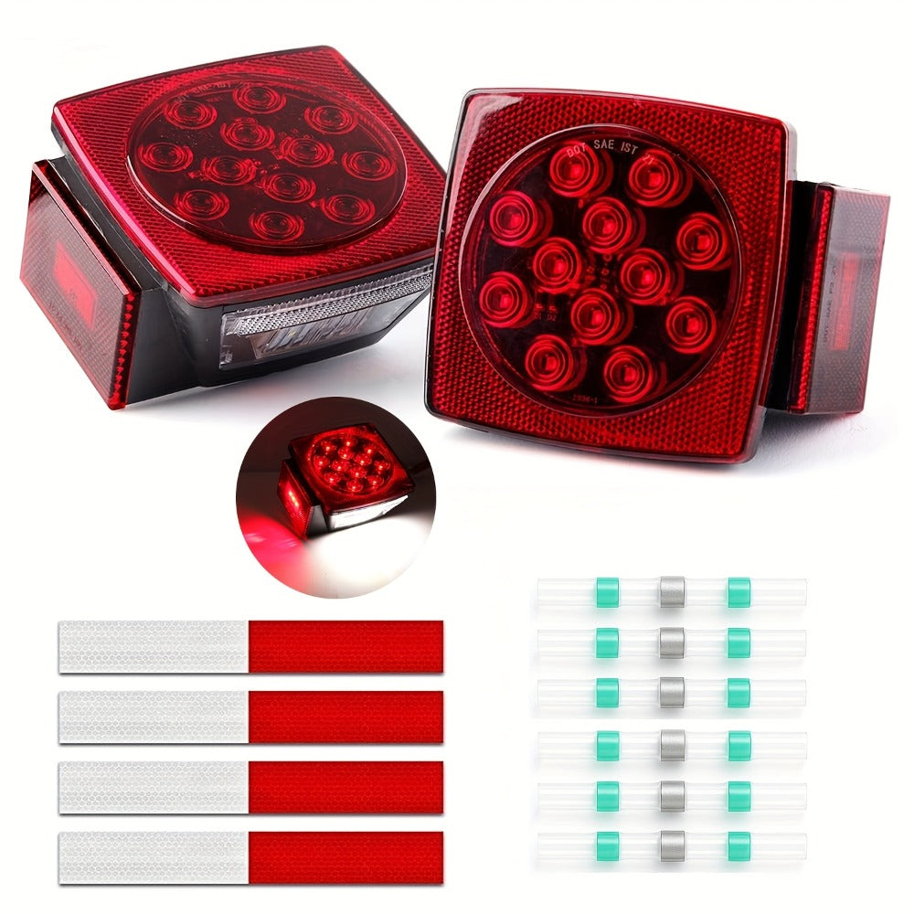 Trailer LED Light Kit 12V – Stop Turn Tail Brake License Plate & Side Marker Lights with Connectors for Trailers Under 80" — 