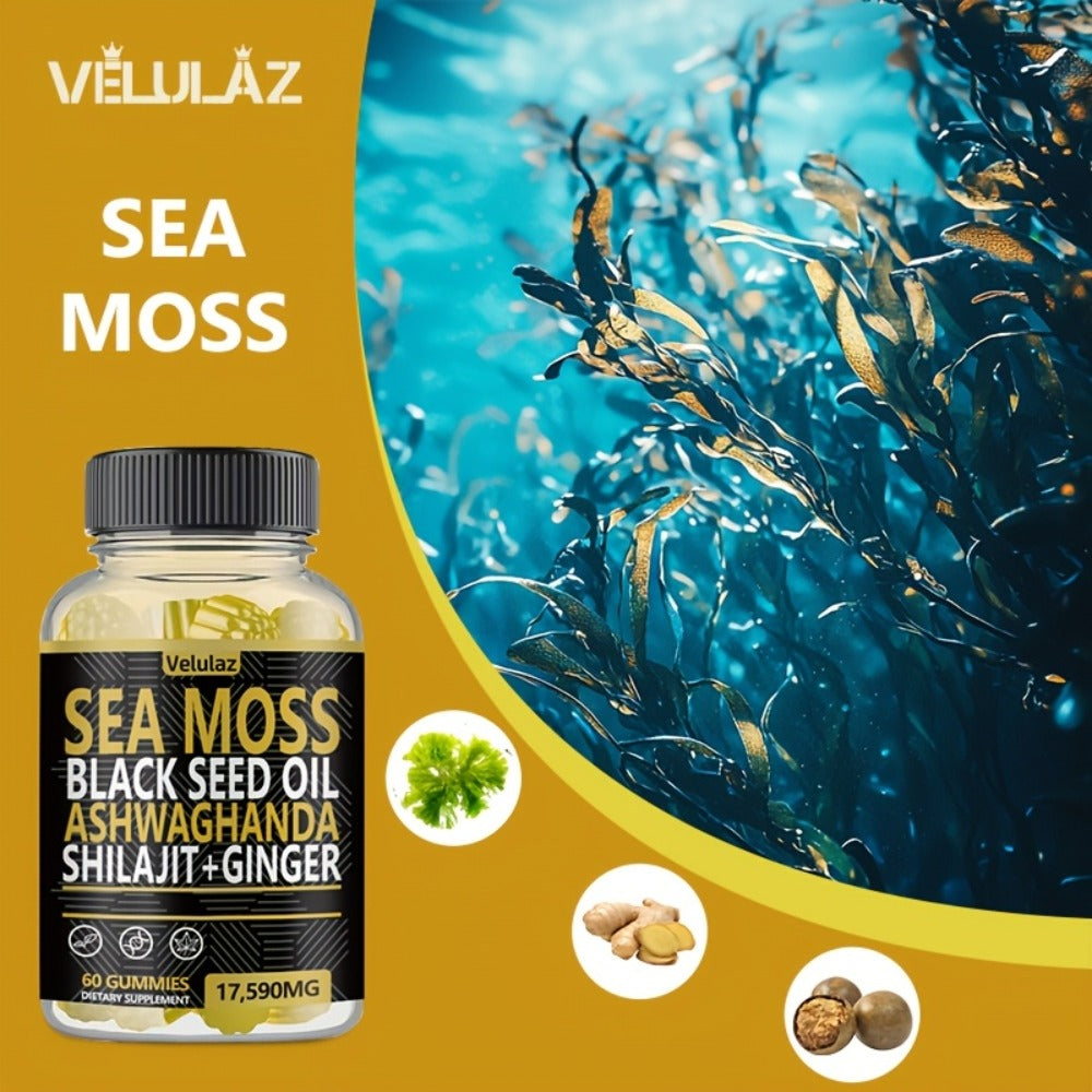 Sea Moss Herbal Gummies, 60 Count with Black Seed Oil, Ashwagandha, Shilajit and Ginger Blend — image 4
