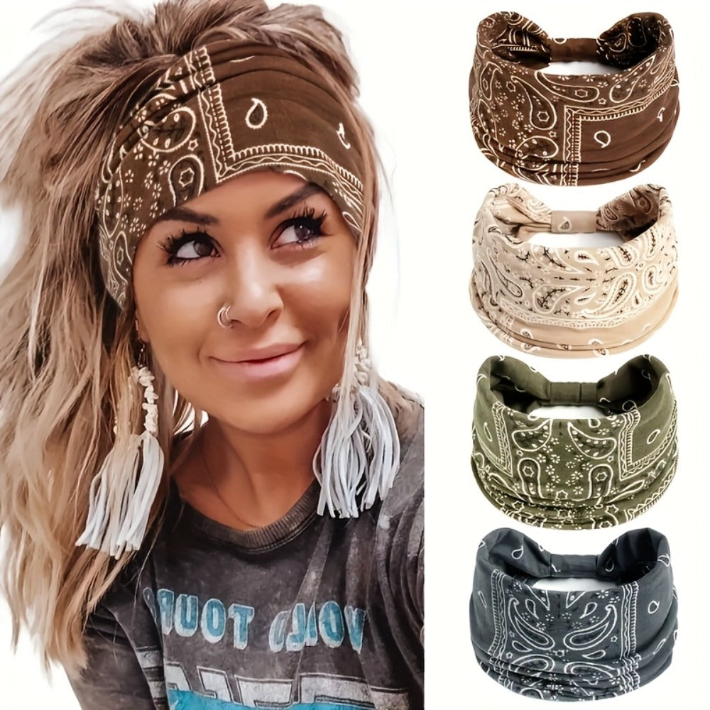 Floral Turban Headbands for Women 8 Pack Non-Slip Elastic Boho Knotted Wide Hair Wrap for Sports Yoga Running Workout Sweatba