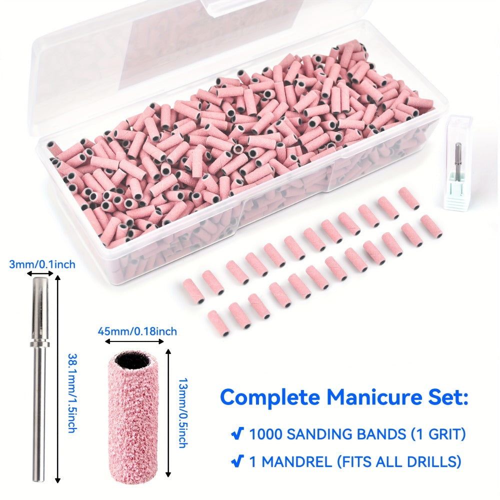 Nail Sanding Bands 1000 Pack with Mandrel Bit – Coarse Medium Fine Grit 3mm Nail Drill Bits for Acrylic Removal — image 6