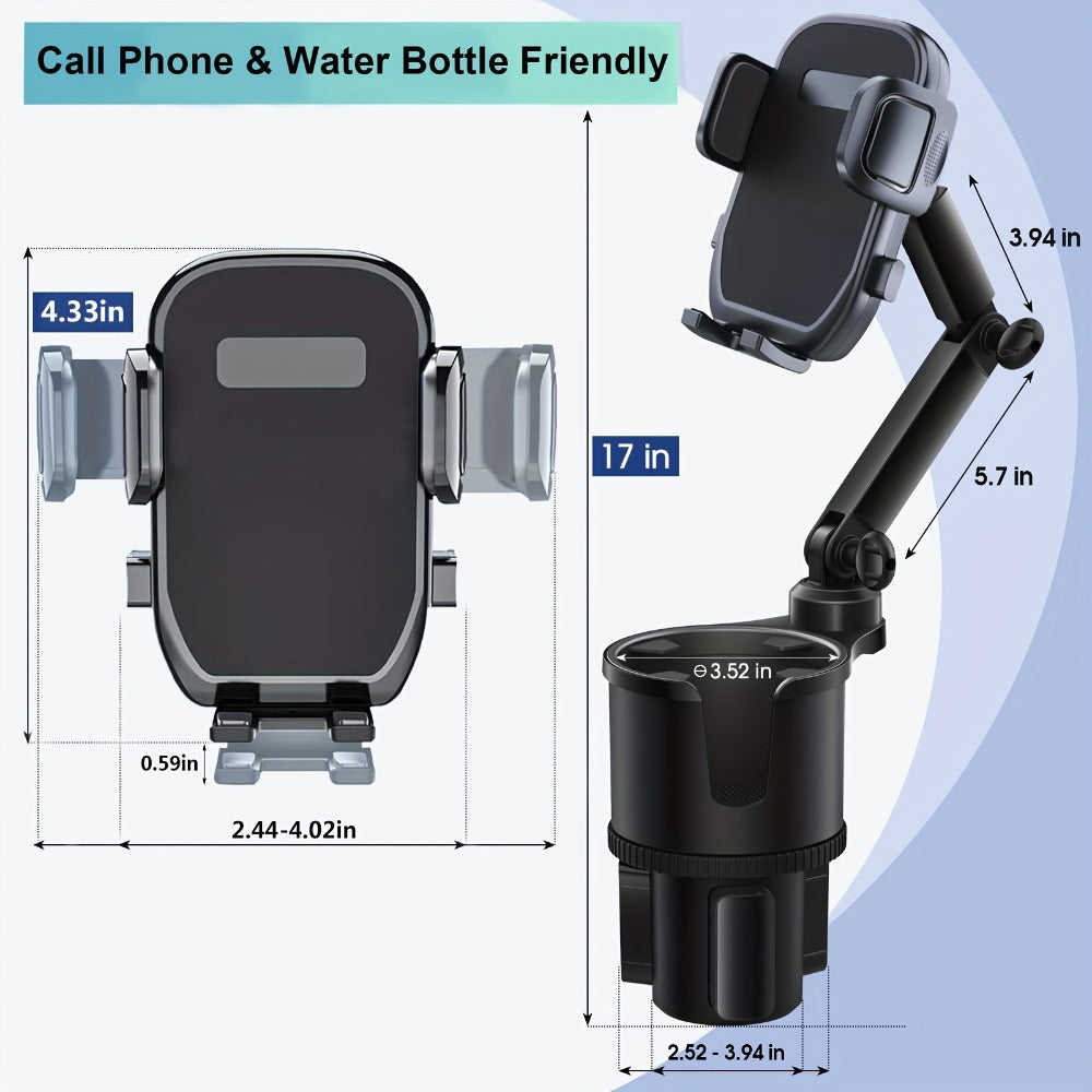 Cup-Holder Car Phone Mount with Bottle Recess, Double-Jointed Long Arm and Rotating Clamp Pictured — image 9