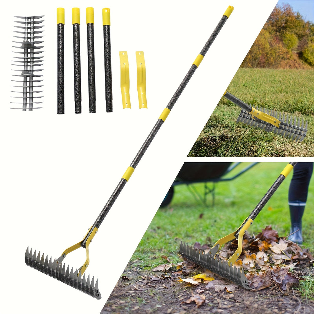 15-Inch Garden Thatch Rake with Curved Metal Teeth and 55- or 70-Inch Sectional Handle Options — image 2