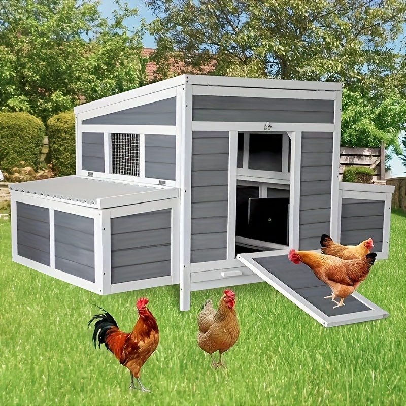 Wooden Chicken Coop with 2 Large Nesting Boxes for 4-6 Chickens, 59" Outdoor Hen House with PVC Roof — image 6