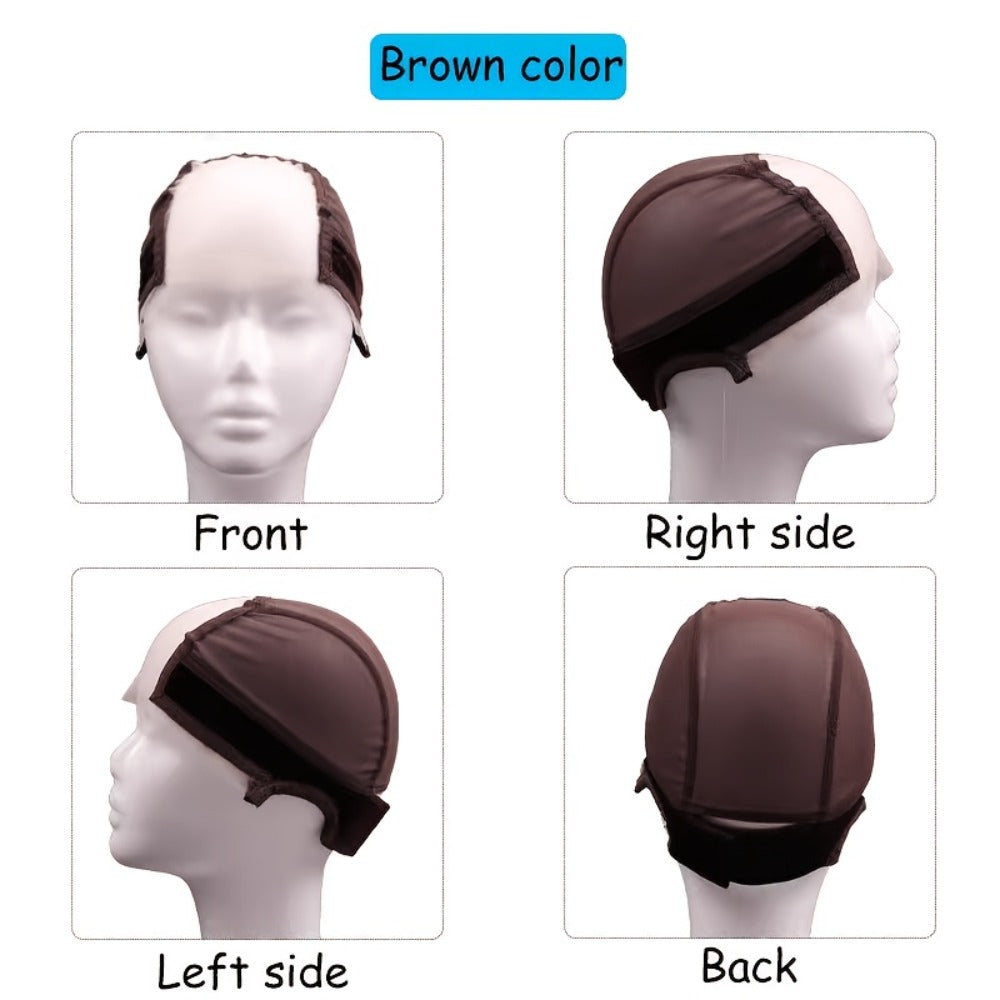 Wide Lace Wig Grip Caps, Two-Piece Set with Ear Cutouts and Adjustable Straps in Brown, Black or Beige — image 11