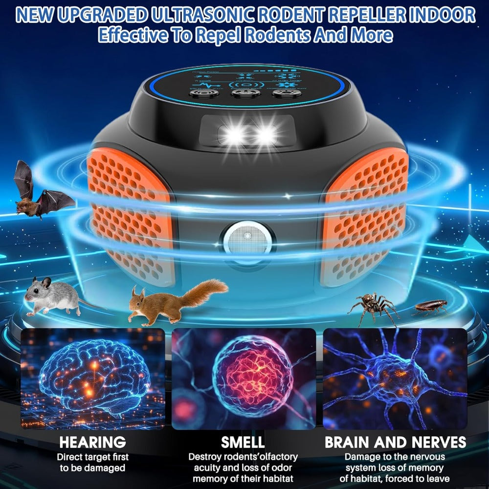 360° Ultrasonic Pest Repeller Indoor Plug-In Mouse Rat with LED Strobe Light & Ultrasound Speaker for Garden, Yard and Pest M