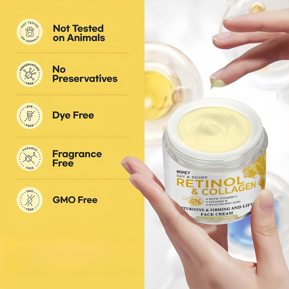 Retinol Face Cream with Hyaluronic Acid for Women Lifting Neck Cream Smooths Wrinkles Fine Lines Day Night Dry Skin Care 50g 