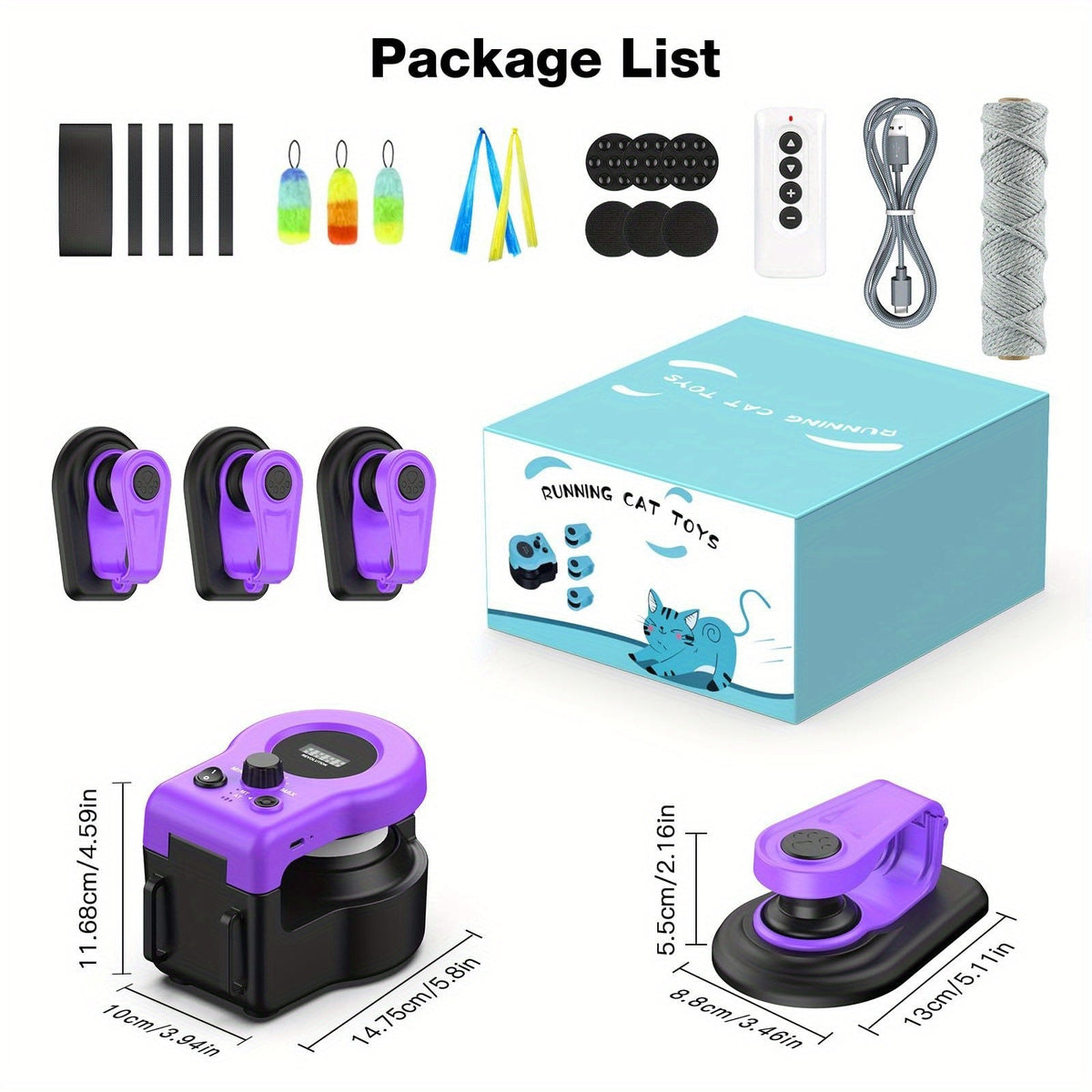 Cat Toy Remote-Control Lure Machine with Track Clips, Mouse Squeak, Feather Lures and Three Colors — image 24