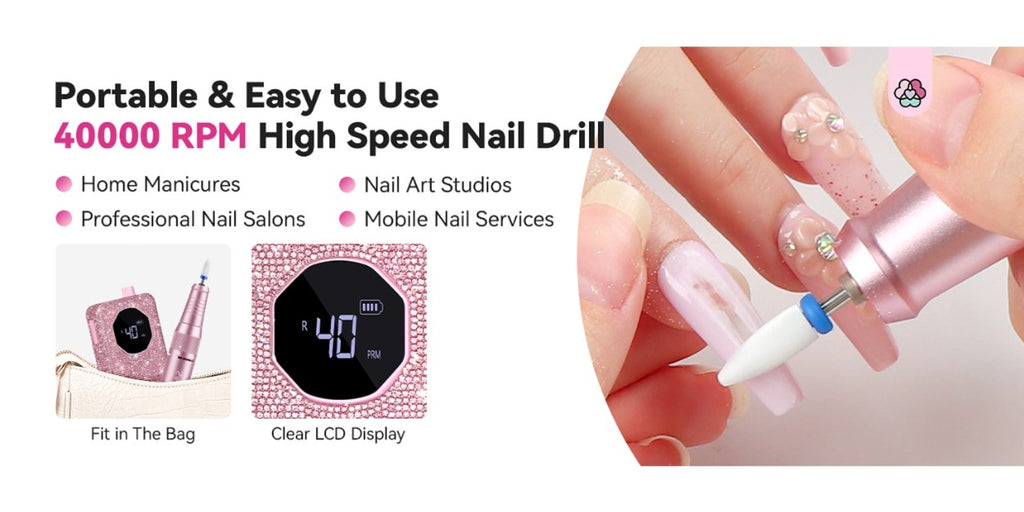 Electric Nail Drill 40000 RPM Rechargeable Professional Nail Drill Machine 4000mAh Battery LCD Display Ceramic Bits Sanding B