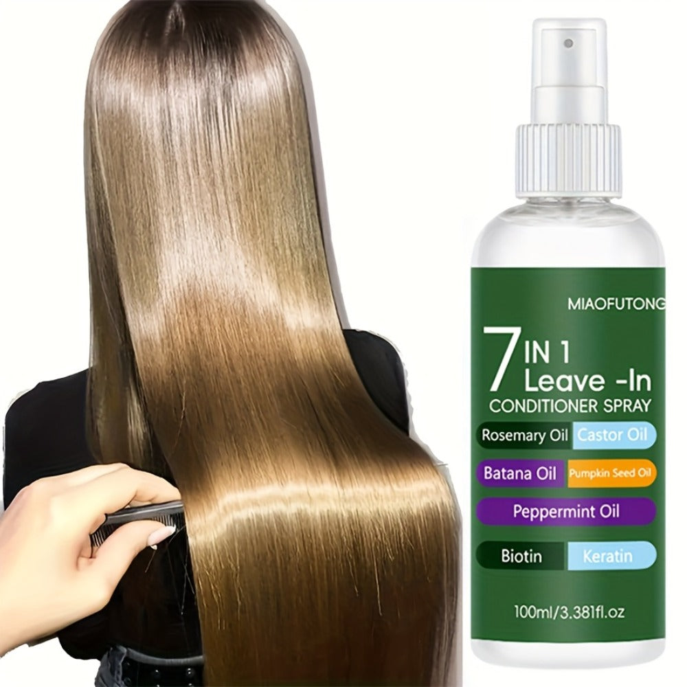 Leave-In Conditioning Spray 7-in-1 Argan Oil Rosemary Biotin Keratin Collagen - Heat for Bath Time, Home Spa and Personal Car