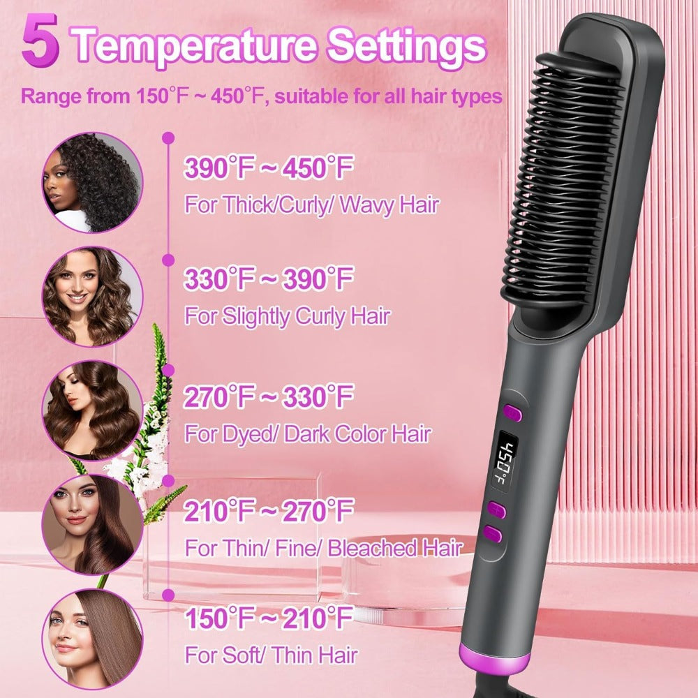 2-in-1 Hair Straightener & Curler LCD Display – 35-Second Fast Heat 4-Speed Temperature Anti-Scald Flat Iron Brush for Women 
