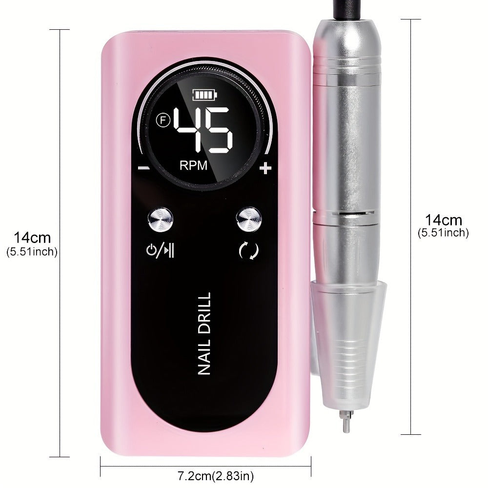Electric Nail Drill 45000 RPM Cordless Kit with Power Display, Adjustable Speed and Three Colors — image 5
