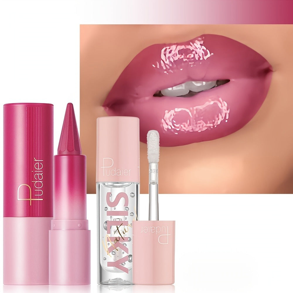 Lip Oil Lip Liner Duo 2-in-1 Precision Tip – Glossy Nourishing Hydrating Long-Lasting Silky Smooth Lip Color Pencil for Women
