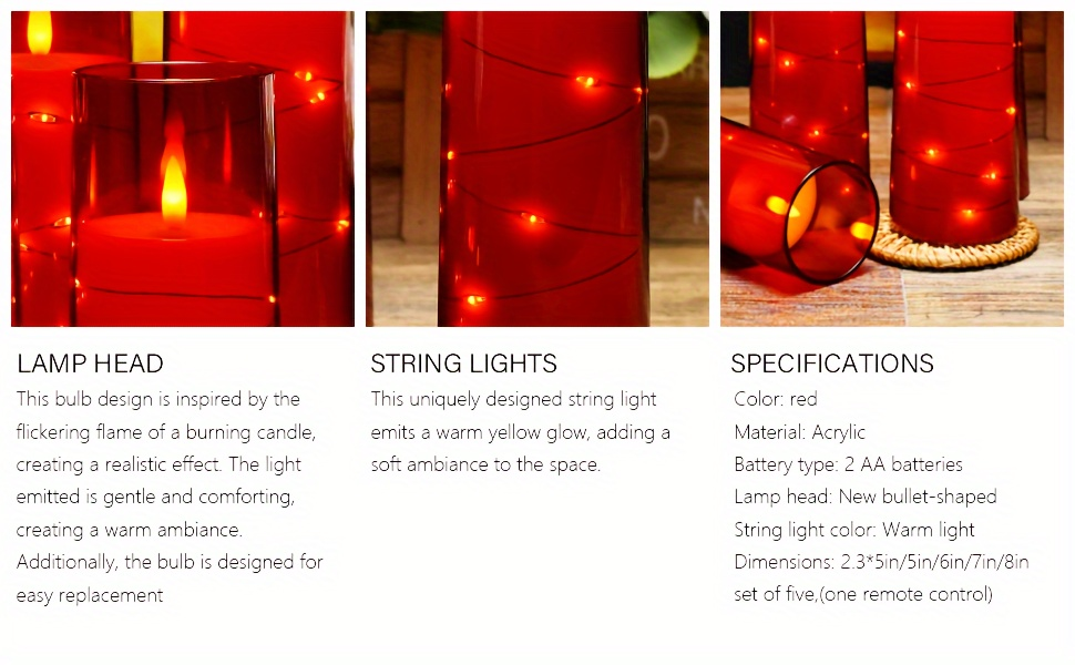 Flameless LED Candles with Remote Control Timer and Star String Lights Set of 5 or 7 Pillar Candles for Wedding Garden Home D