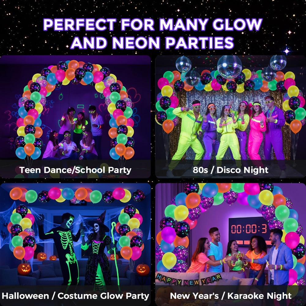 UV Neon Balloon Party Supplies Set with 42 12-Inch Star-Print Balloons for Blacklight Decor — image 5