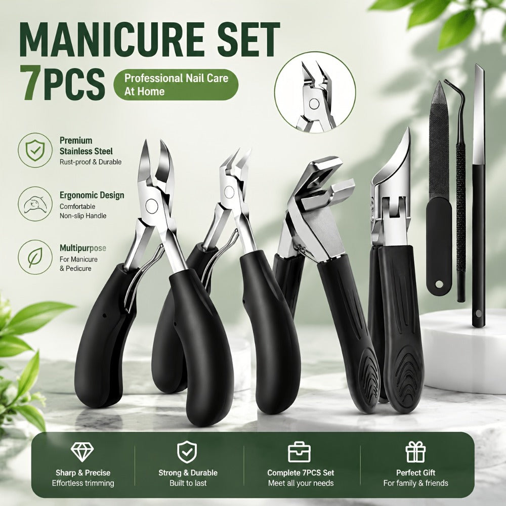 Nail Clipper Kit 7 Piece Heavy Duty for Men Professional Stainless Steel Thick Toenail Care Set – Nail File Cuticle Clipper E
