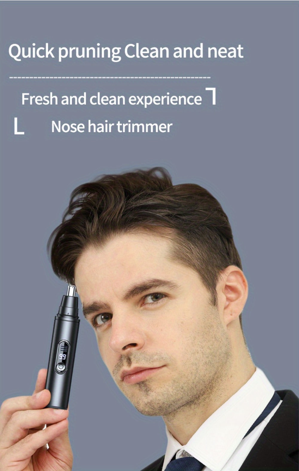 Nose Hair Trimmer Electric Painless 3-in-1 USB Rechargeable with LED Display – Trims Nose Ear Hair Eyebrows Waterproof Groomi