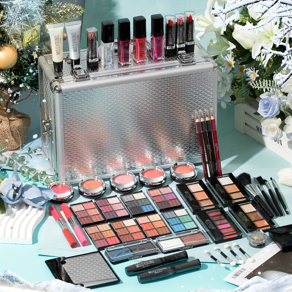 Makeup Kit in Handled Aluminum-Style Travel Case with Mirror, Tiered Trays and Silvery or Red Finish — image 6