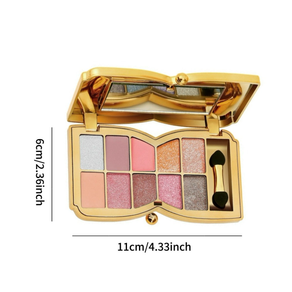 Eyeshadow Palette 10-Shade Gold Bow Compact with Mirror, Dual-Ended Applicator and Three Color Options — image 9