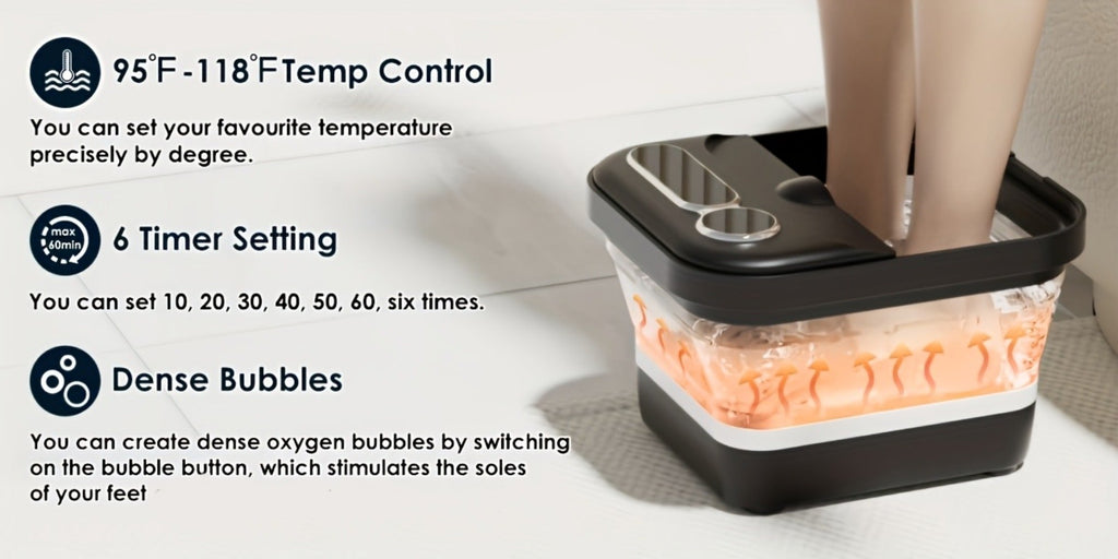 Foot Spa Massager Collapsible with Heater & Temperature Control – Foot Bath with Bubbles, 6 Massage Rollers, Vibration — imag