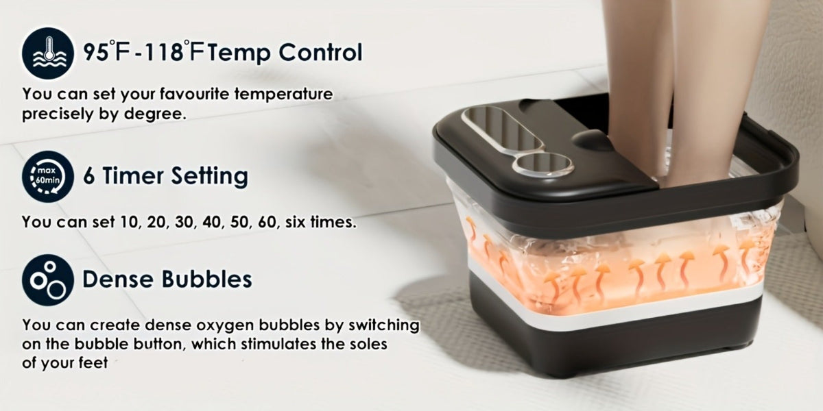 Foot Spa Massager Collapsible with Heater & Temperature Control – Foot Bath with Bubbles, 6 Massage Rollers, Vibration — imag