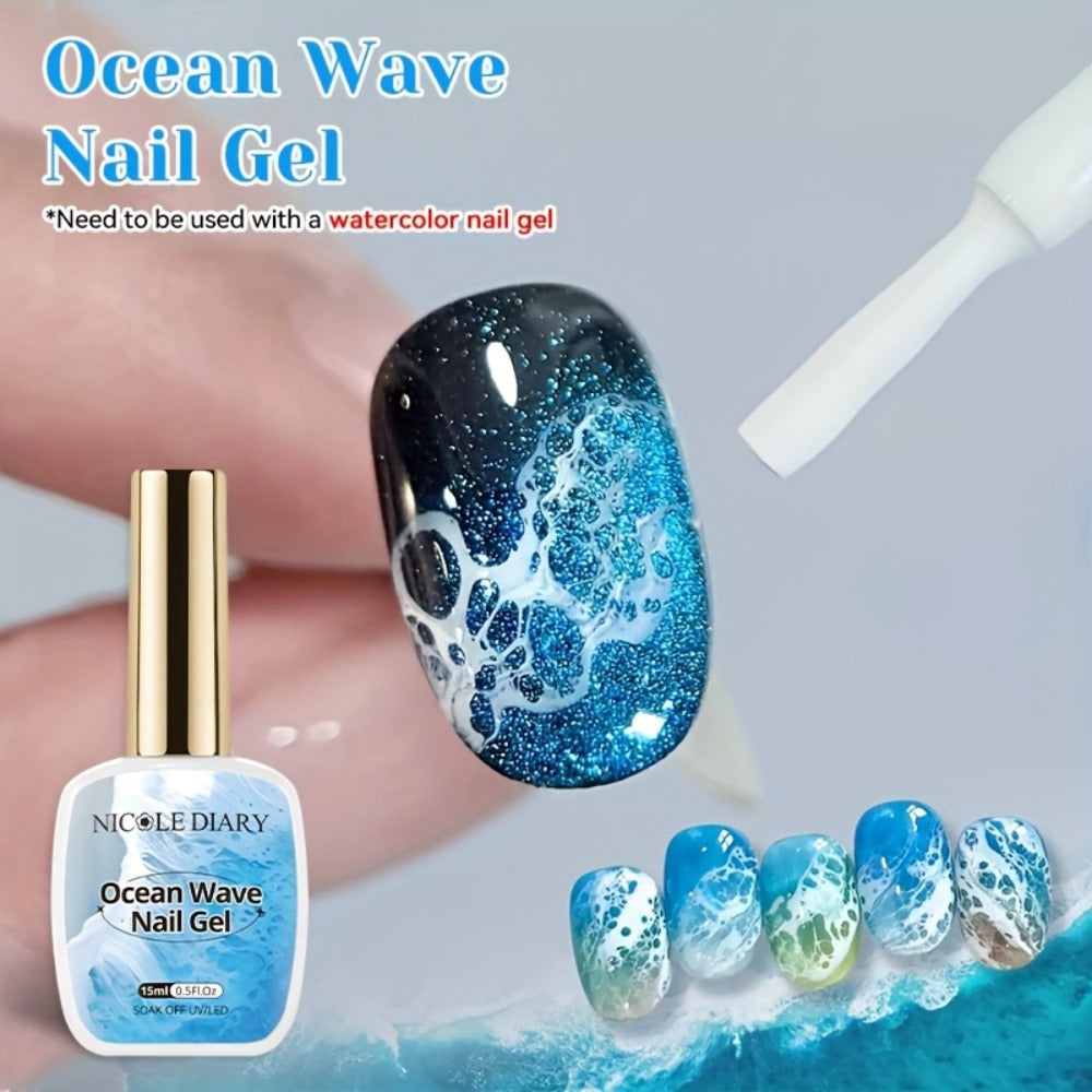 Gel Nail Polish NICOLE DIARY 2-Piece Watercolor and Ocean-Wave Set with Two 15ml Bottles for DIY Art — image 2