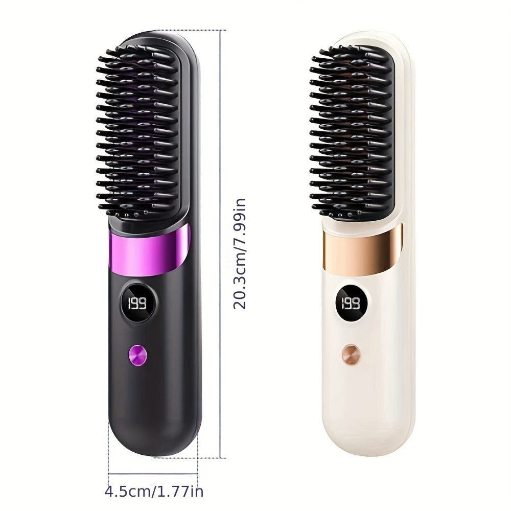 Cordless Hair Straightening Brush USB Rechargeable Portable Heated Straightener Comb Mini, for Home, Travel and Salon Hair St