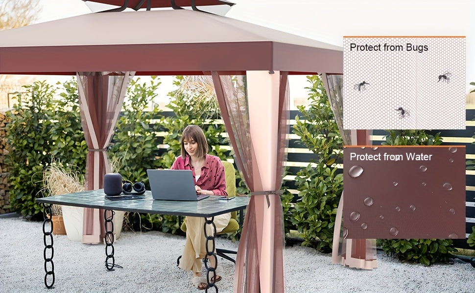 Gazebo with Mosquito Netting Steel Frame, Backyard Garden BBQ Party for Grilling, Camping and Outdoor Meals — image 15