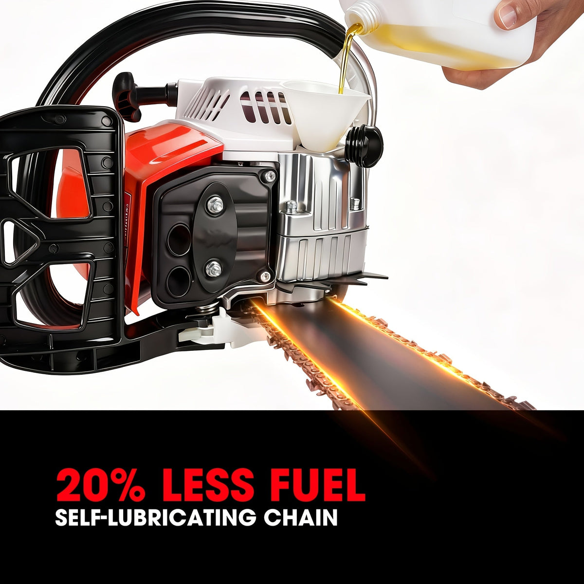 62CC Gas Chainsaw with 20-Inch Guide Bar in Five Red and Orange Checkout Configuration Options — image 2