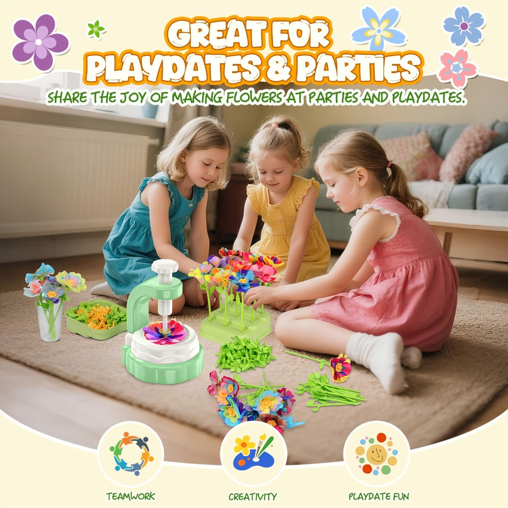 Flower Bouquet Maker Craft Kit with Hand-Operated Tool, Fabric Petals, Stems, Centers and Display Bases — image 5