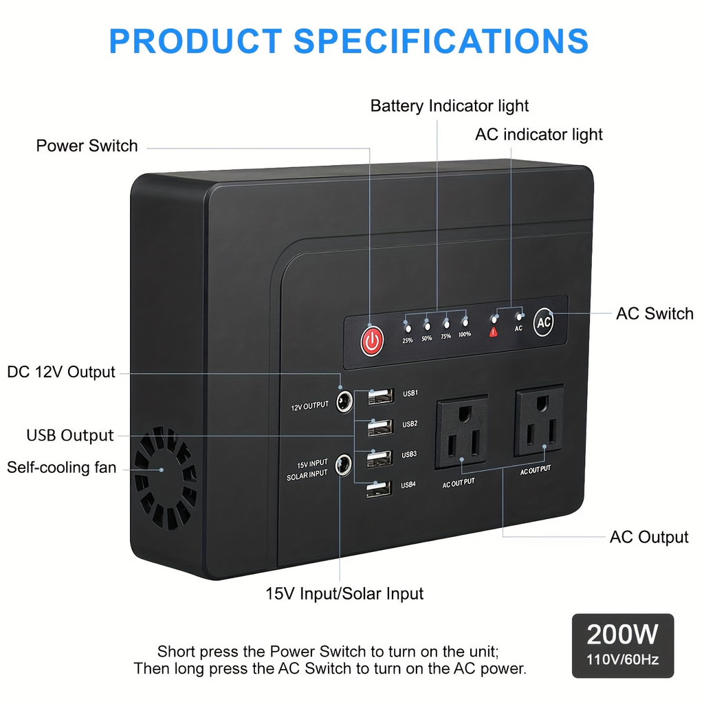 Portable Power Station 146Wh 200W with Two AC Outlets, Four USB Ports and Hard Carrying Case — image 6