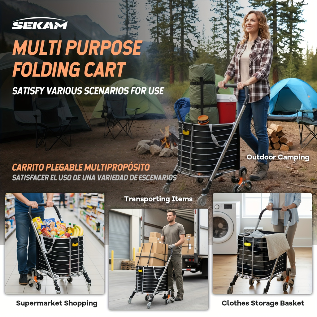 Stair Climbing Cart Collapsible Shopping Trolley with Swivel Wheels & Night Light, for Garden, Patio and Yard Use — image 6