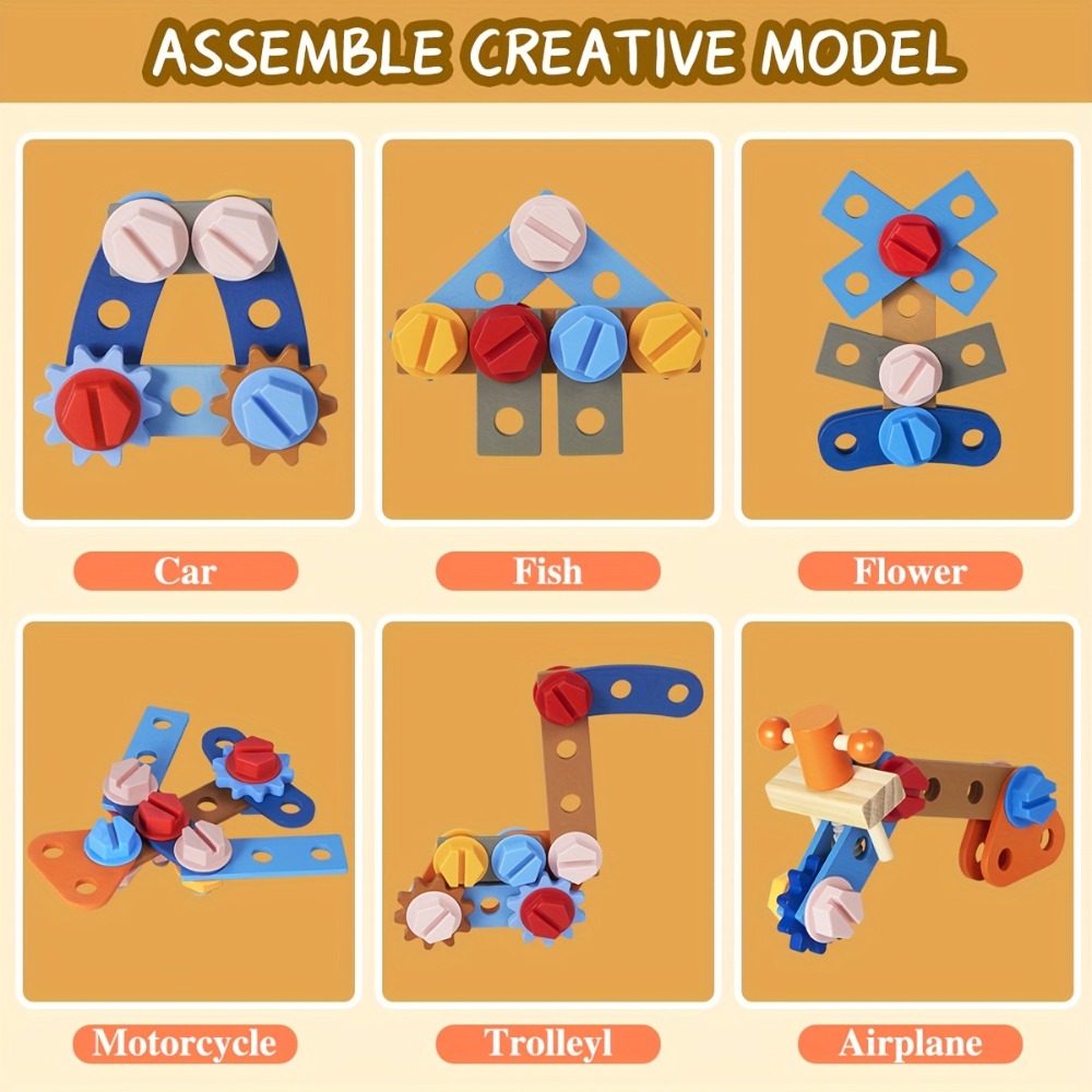 39-Piece Wooden Pretend Tool Set with Vest, Toolbox, Instruction Sheet and Six Example Builds — image 2