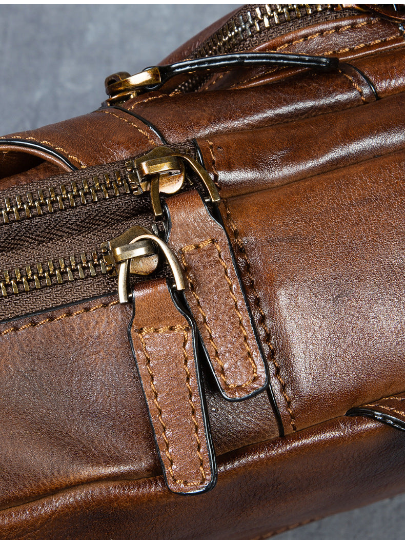 Men's Chest Crossbody Genuine Leather Retro Hand-rubbed Large Capacity Messenger Bag