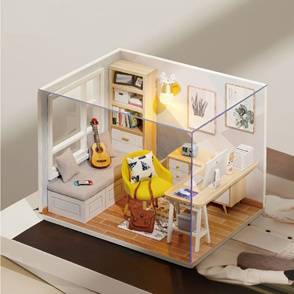 DIY Miniature House Kit Sunshine Study – Handmade Wooden Building Model Mini Collection Scene Home Decoration Shelf Display —